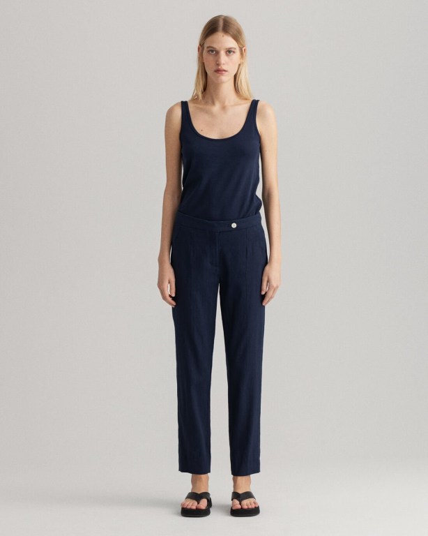 Gant Stretch Linen Tapered Women's Pants Blue | 02B8cdegEOx