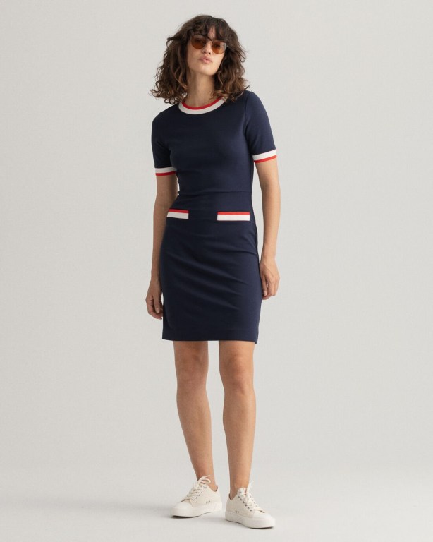 Gant Stripe Detail Jersey Women's Dresses Blue | 94GkkcJ3Y93