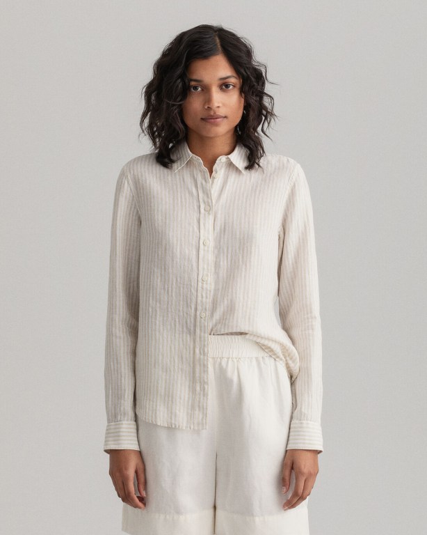 Gant Stripe Linen Women's Shirts Beige | ANA4TMXvAm9