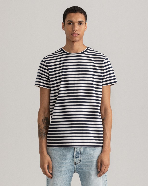 Gant Striped Men's T-shirts Blue | xrhJKU7EHw7