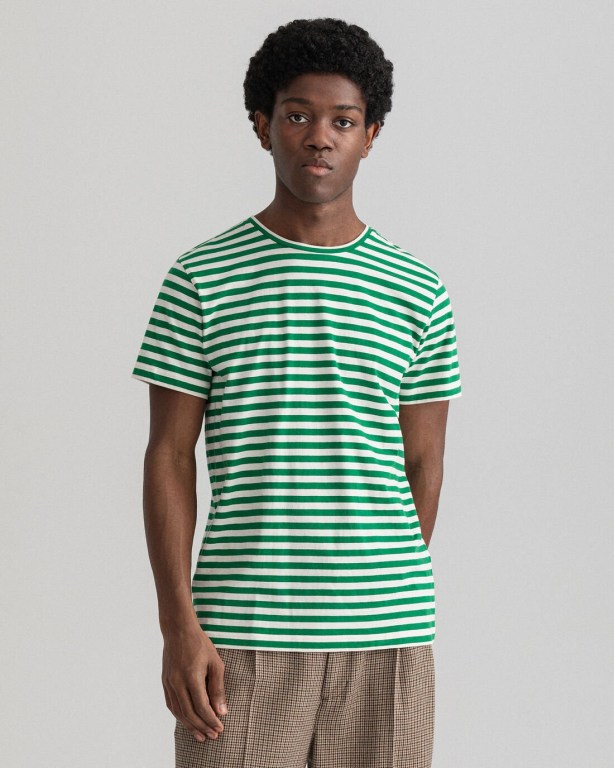 Gant Striped Men's T-shirts Green | RUJUGuxIuZw