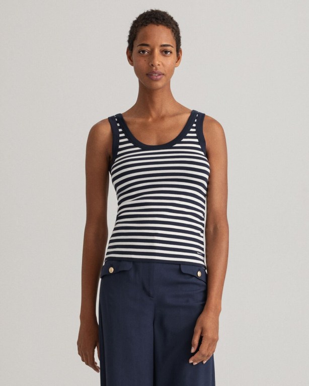 Gant Striped Ribbed Top Women's Tank Blue | U9yuM5ITauM