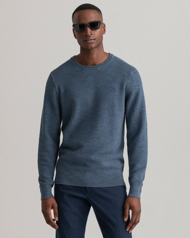 Gant Sunfaded Crew Neck Men's Crewneck Jumpers Dark Blue | ILwJ7Vgxu6A