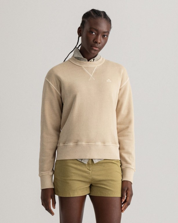 Gant Sunfaded Crew Neck Women's Sweatshirts Beige | 24CJHNeaXTK