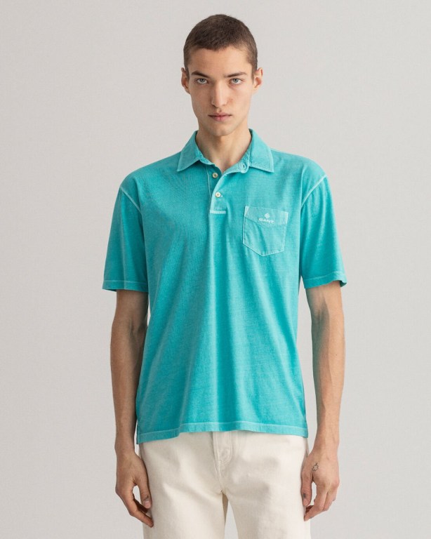 Gant Sunfaded Jersey Men's Polo Shirts Light Turquoise Green | 5z3Mk3tQryM