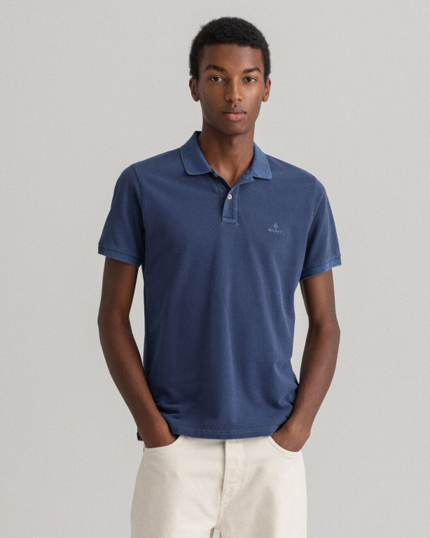 Gant Sunfaded Piqué Men's Polo Shirts Blue | 8cF3FlojVCw