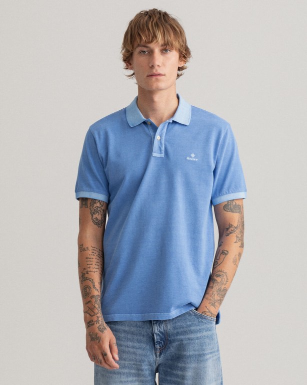 Gant Sunfaded Piqué Men's Polo Shirts Blue | 8tFlKsiK1yt