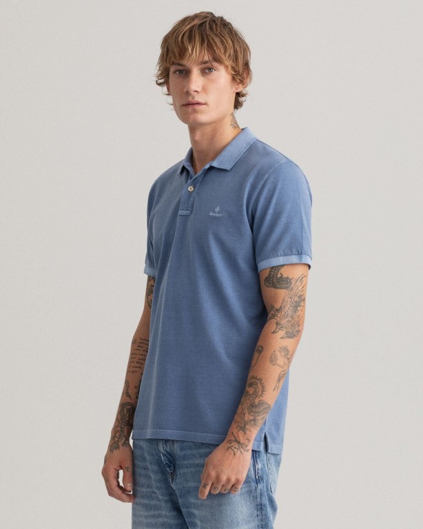 Gant Sunfaded Piqué Men's Polo Shirts Blue | I0x2kxtu02t