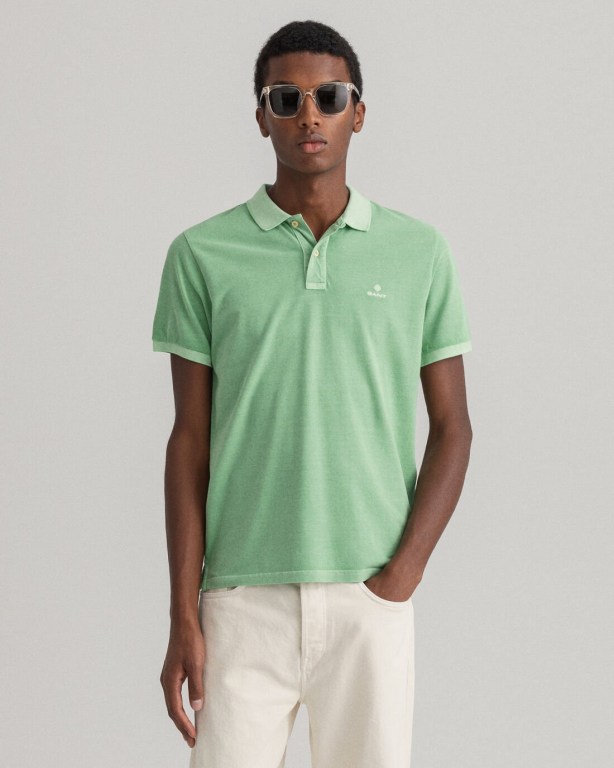 Gant Sunfaded Piqué Men's Polo Shirts Green | aIALoK5a0iD