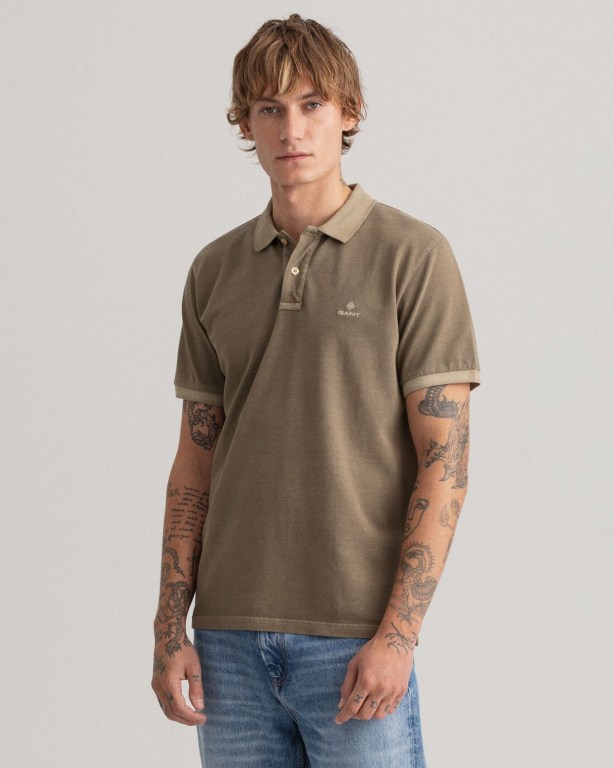 Gant Sunfaded Piqué Men's Polo Shirts Green | qbmk9koZ87o