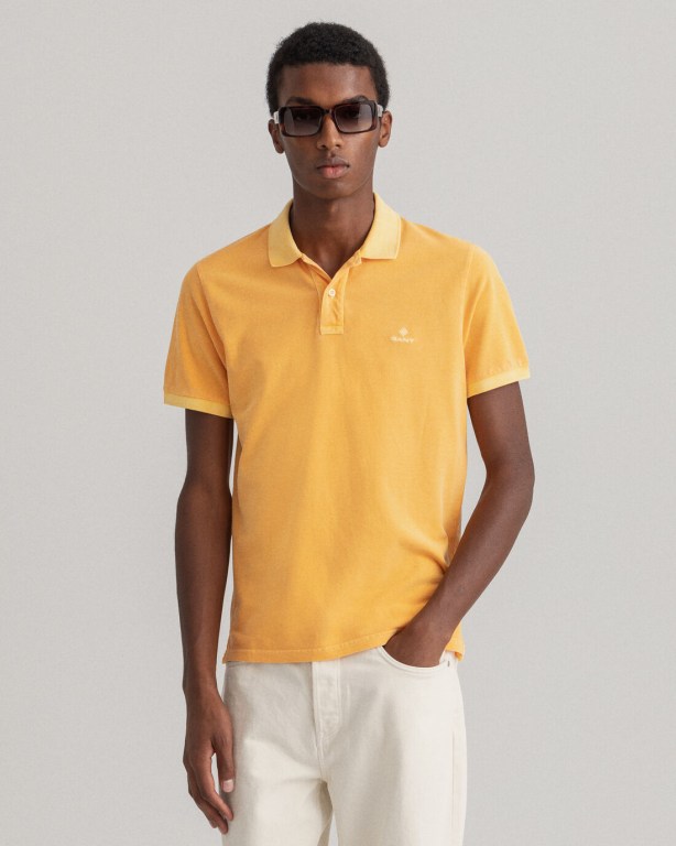 Gant Sunfaded Piqué Men's Polo Shirts Orange | lNRXcJSmKWV