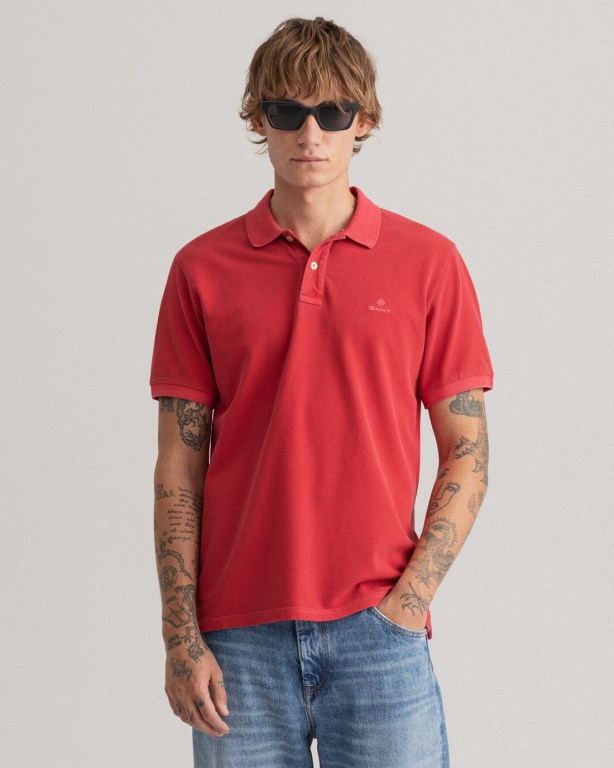 Gant Sunfaded Piqué Men's Polo Shirts Red | Jiwo9wB0nYw