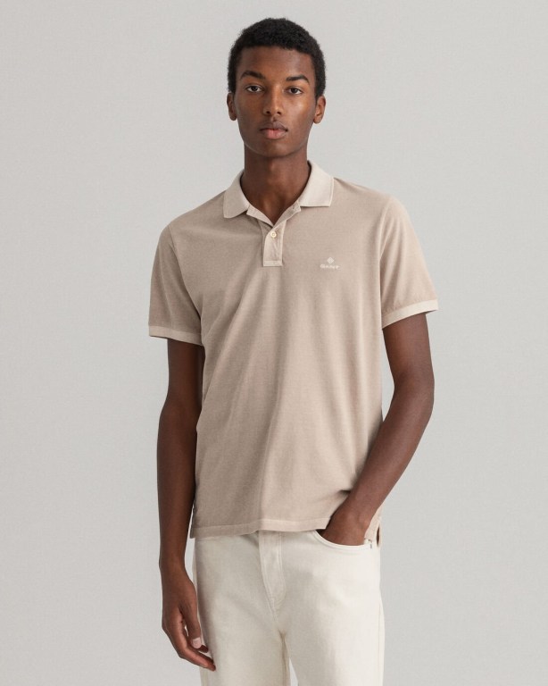 Gant Sunfaded Piqué Men's Polo Shirts White | ijYEEIc99SK