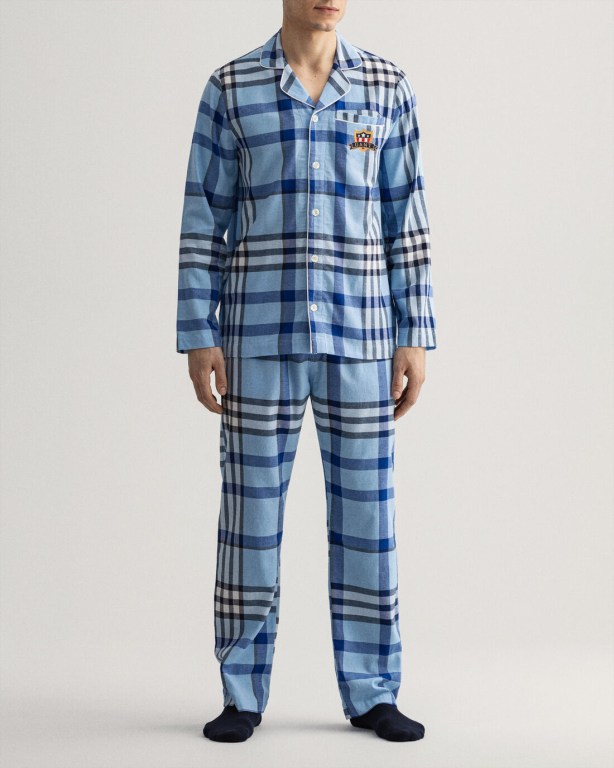 Gant Tartan Flannel Pajama Set Men's Nightwear Blue | 6VpM8eGOF9f