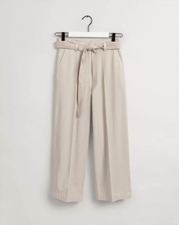 Gant Tie Belt Fluid Cropped Women's Pants Beige | 9CMUd1t383H