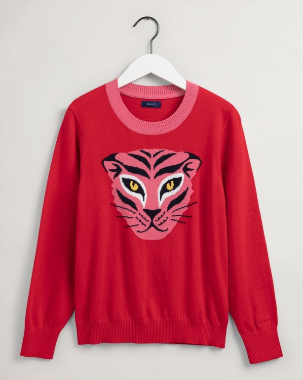 Gant Tigress Intarsia Crew Neck Women's Crew Neck Jumpers Light Red | KlYpia0iLZS