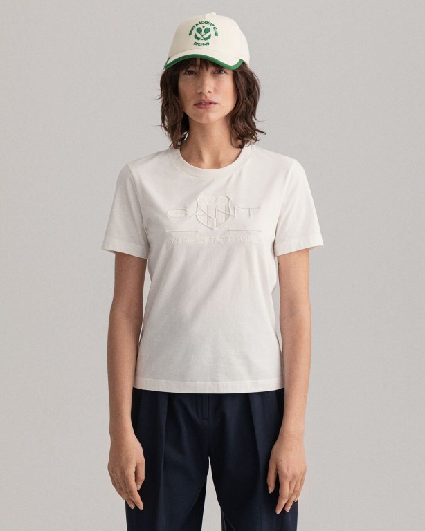 Gant Tonal Archive Shield Women's T-shirts White | bBzNkkptYoB