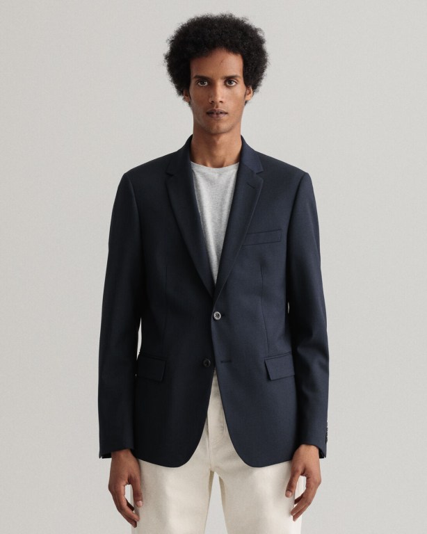 Gant Twill Suit Men's Blazers Dark Blue | QHpnjKBpbyQ