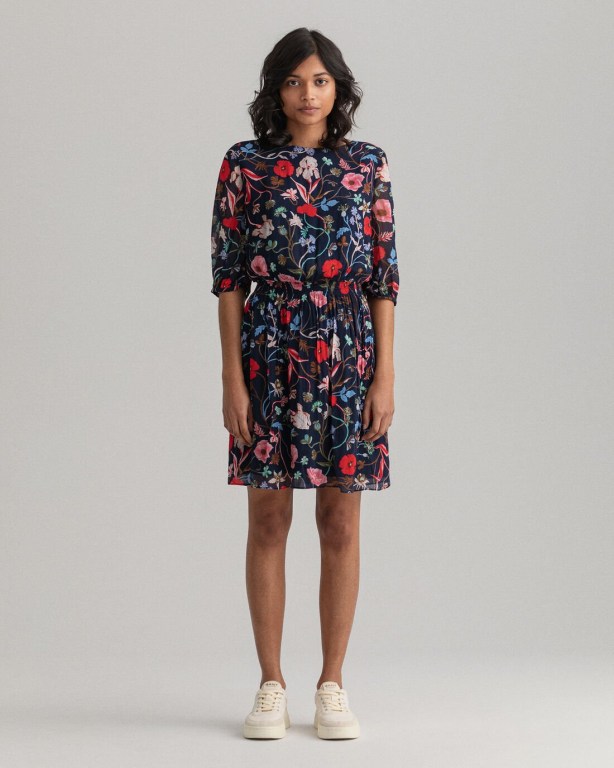 Gant Wild Floral Print Boatneck Women's Dresses Blue | TiYXtRoZI28