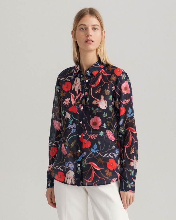 Gant Wild Floral Print Cotton Silk Women's Shirts Blue | TEeNNxsti4o