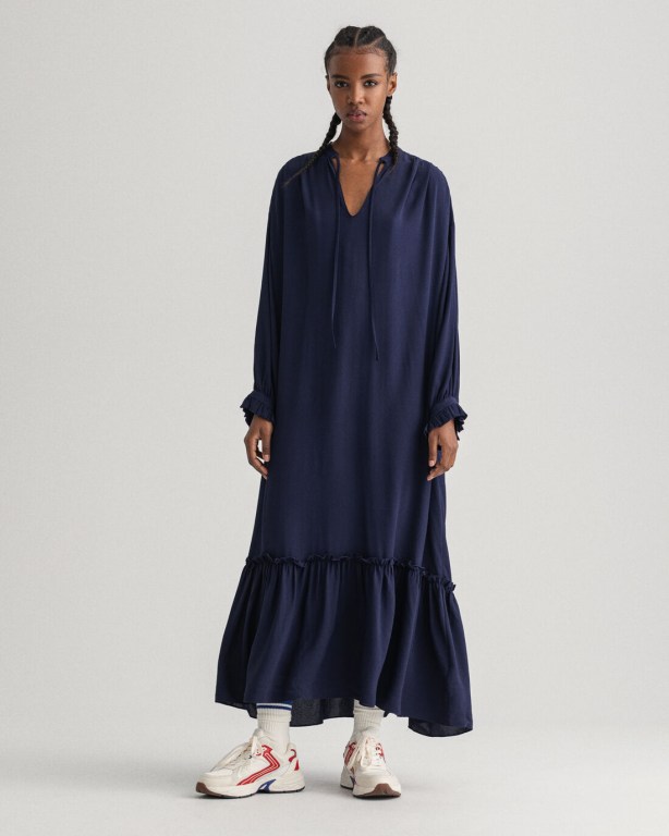 Gant Wrinkle Popover Women's Dresses Blue | K1wKtANyoC7