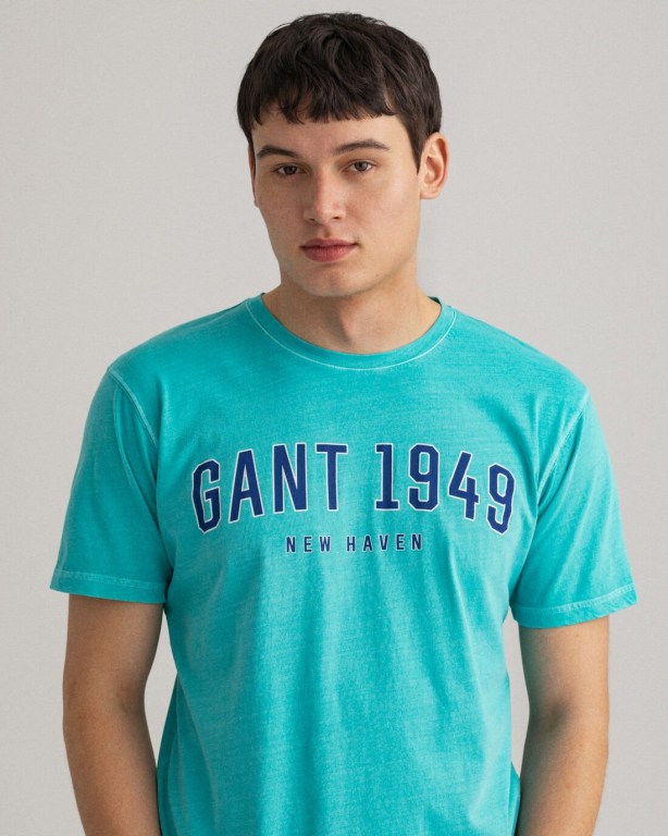 Gant 1949 Men's T-shirts Light Turquoise Green | ET72L7e2p1x