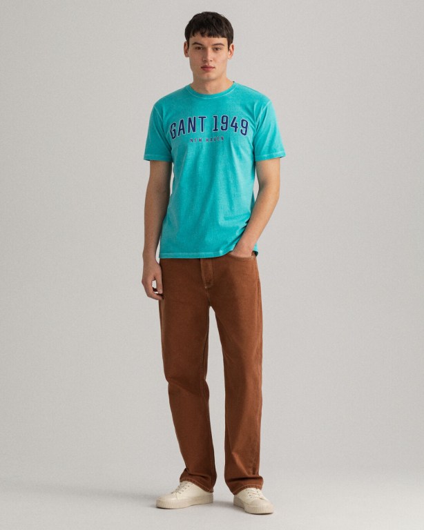 Gant 1949 Men's T-shirts Light Turquoise Green | ET72L7e2p1x