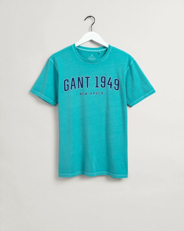 Gant 1949 Men's T-shirts Light Turquoise Green | ET72L7e2p1x