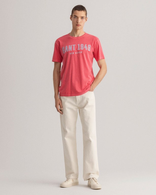 Gant 1949 Men's T-shirts Pink | 53mwETtGAmQ