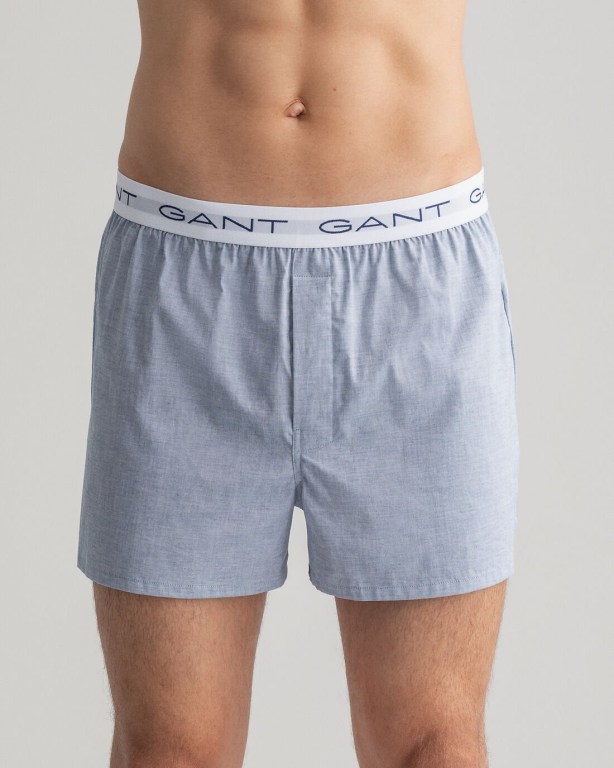 Gant 2-Pack Check & Oxford Boxer Shorts Men's Underwear Dark Blue | 3oBvfgoCrHt