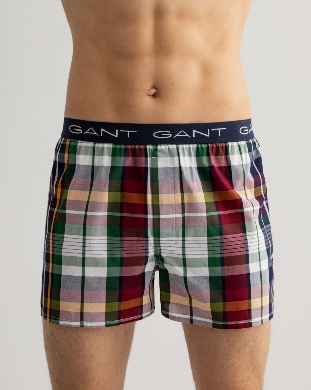 Gant 2-Pack Checked Boxer Shorts with Gift Box Men's Underwear Blue | VypB8FGMven