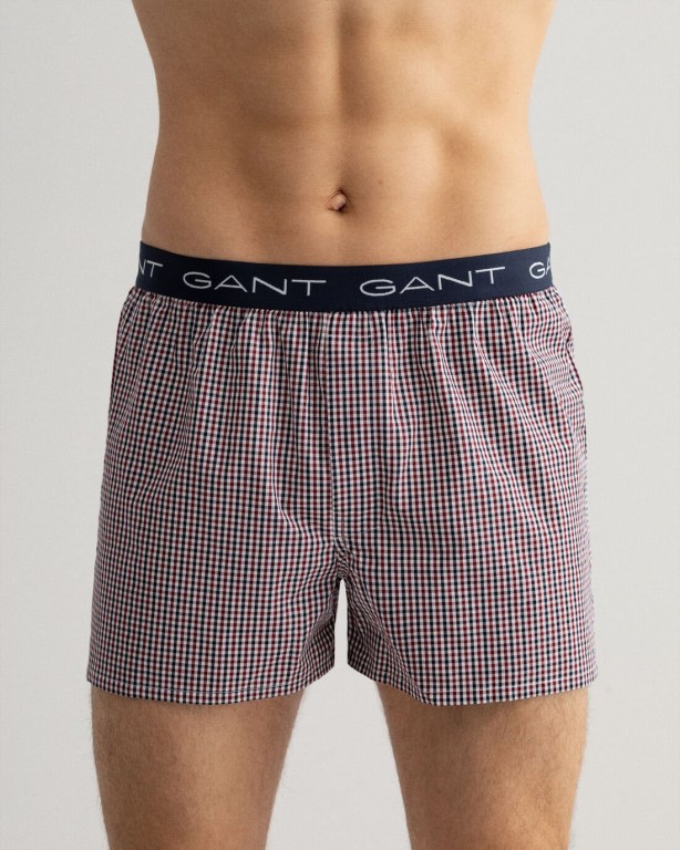 Gant 2-Pack Checked Boxer Shorts with Gift Box Men's Underwear Blue | VypB8FGMven