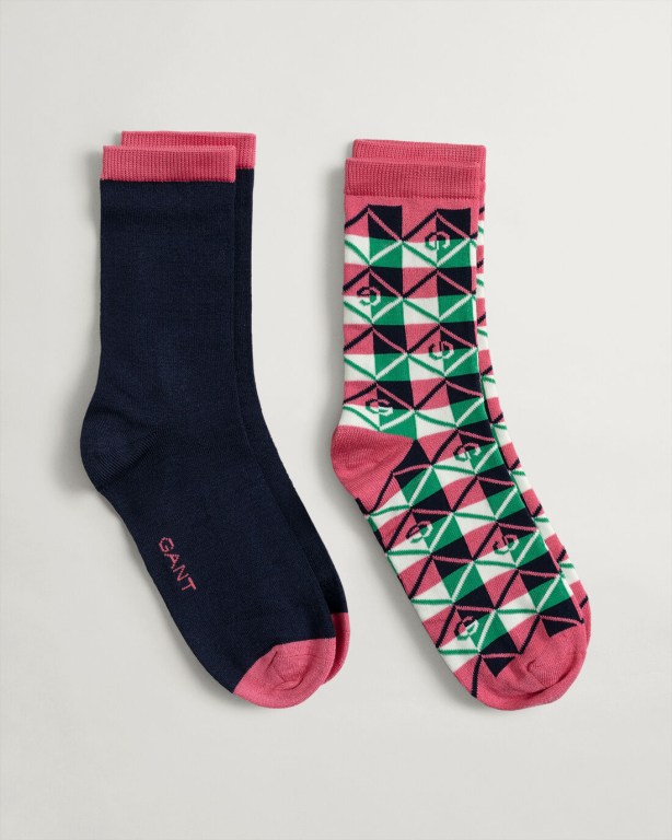 Gant 2-Pack Icon G Contrast with Gift Box Women\'s Socks Rose | ZrWUvwCZipl