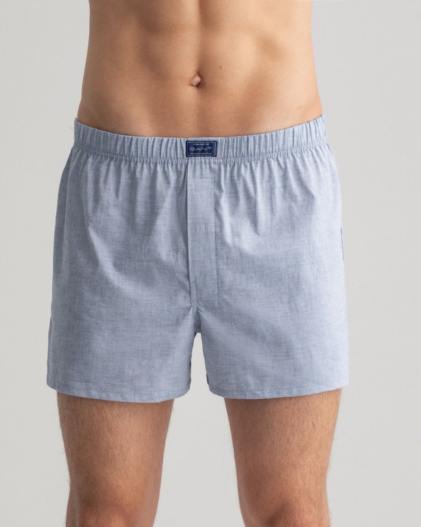 Gant 2-Pack Oxford & Check Boxer Shorts Men's Underwear Blue | 10g0tuaiNhS