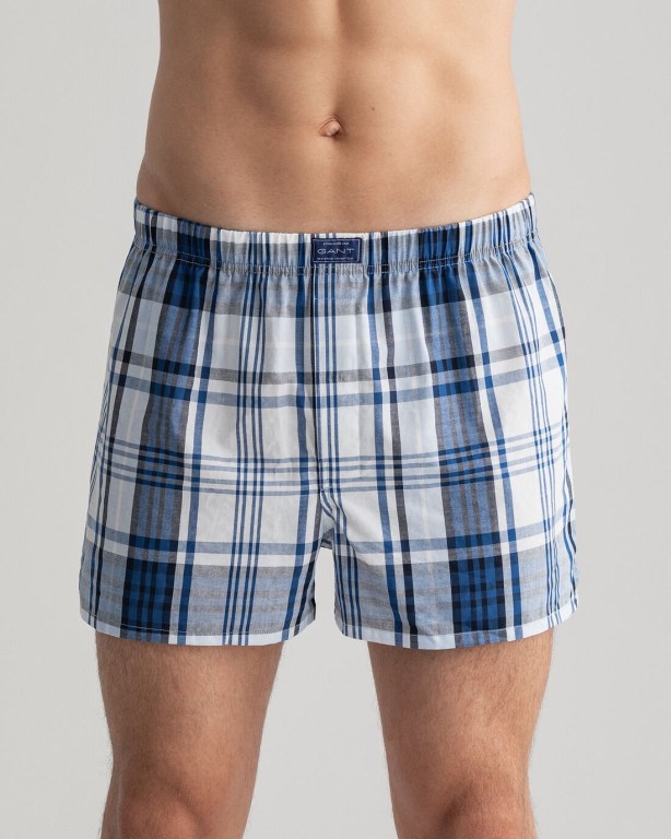 Gant 2-Pack Oxford & Check Boxer Shorts Men's Underwear Blue | 10g0tuaiNhS