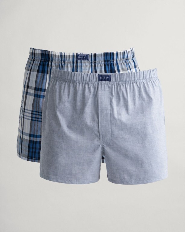 Gant 2-Pack Oxford & Check Boxer Shorts Men\'s Underwear Blue | 10g0tuaiNhS