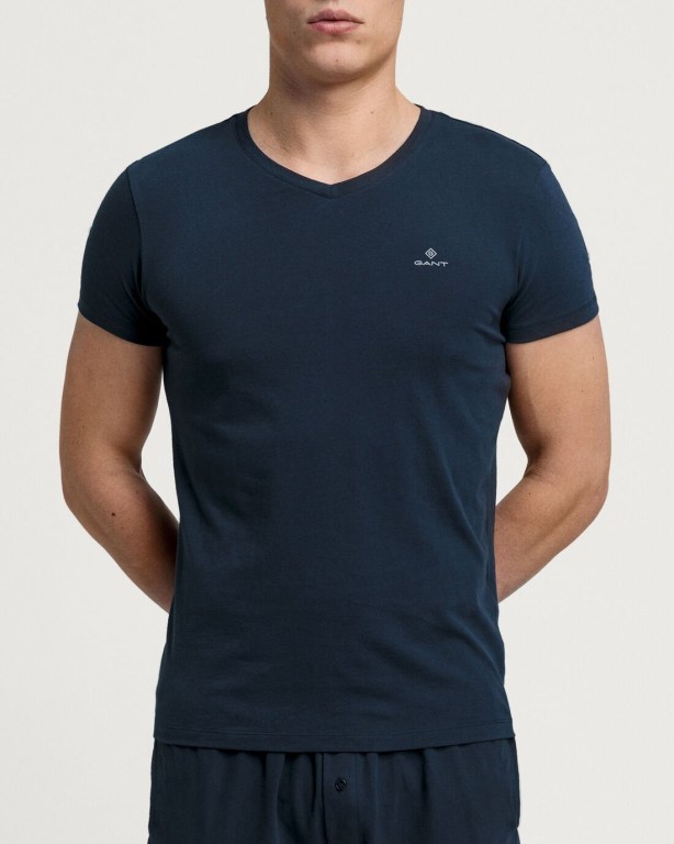 Gant 2-Pack V-Neck T-Shirts Men's Underwear Navy / White | JFyXq3W3QnM