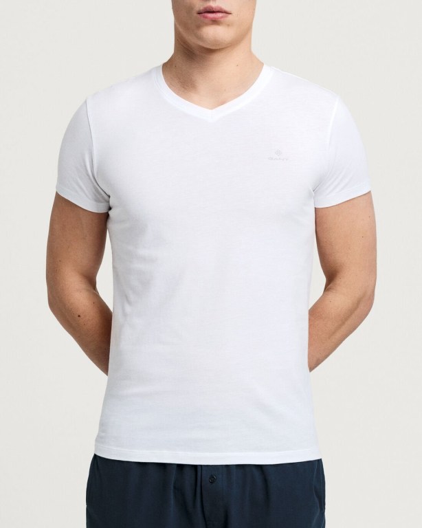 Gant 2-Pack V-Neck T-Shirts Men's Underwear Navy / White | JFyXq3W3QnM