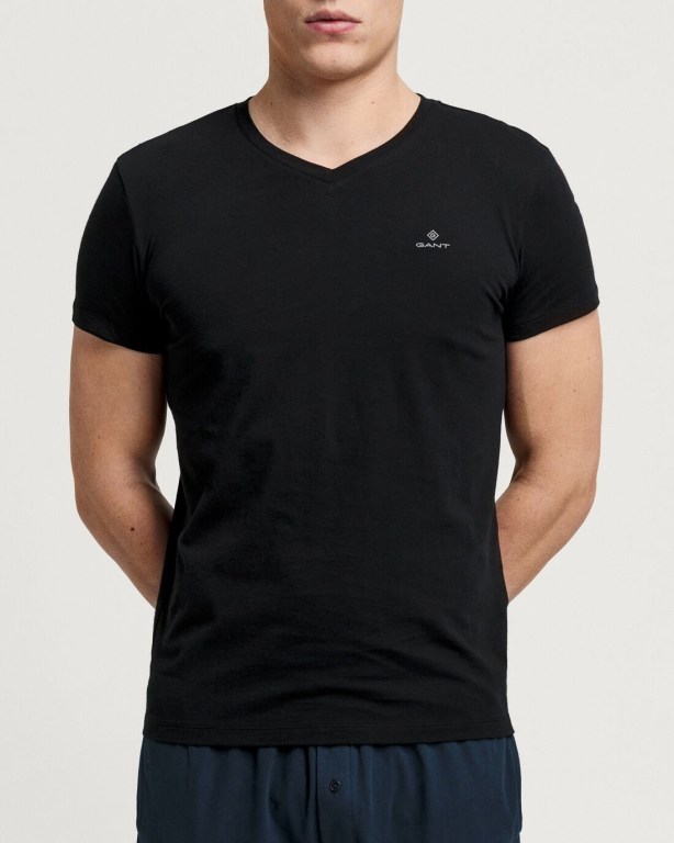 Gant 2-Pack V-Neck T-Shirts Men's Underwear Black / White | mrQfpcdS2K7