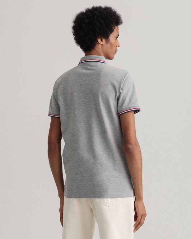 Gant 3-Color Tipping Piqué Men's Polo Shirts Grey | 72cWnArzvDW