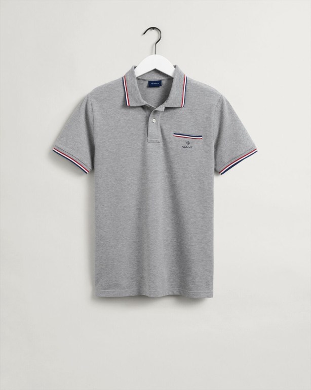 Gant 3-Color Tipping Piqué Men's Polo Shirts Grey | 72cWnArzvDW