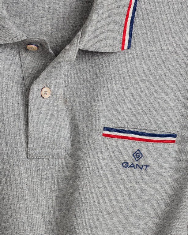 Gant 3-Color Tipping Piqué Men's Polo Shirts Grey | 72cWnArzvDW