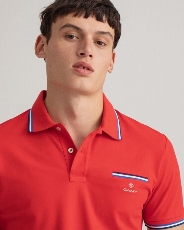 Gant 3-Color Tipping Piqué Men's Polo Shirts Light Red | BAvtzPLoBz3