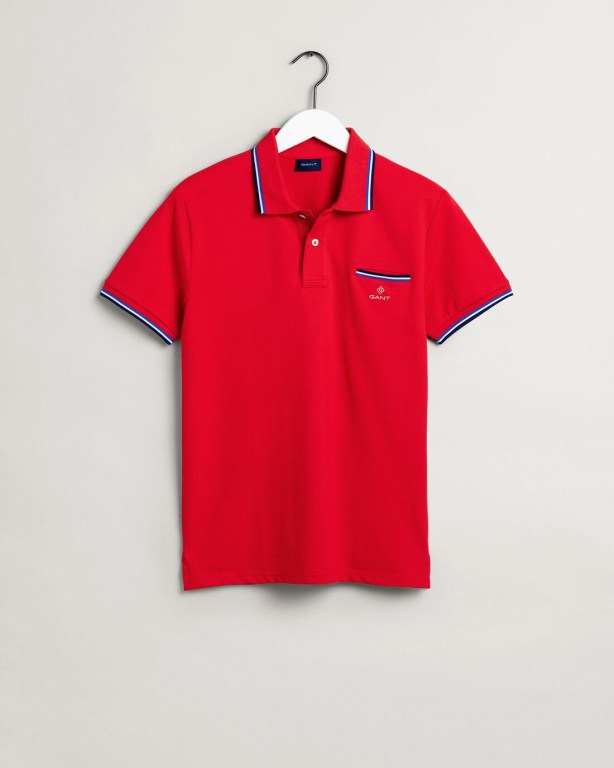 Gant 3-Color Tipping Piqué Men's Polo Shirts Light Red | BAvtzPLoBz3