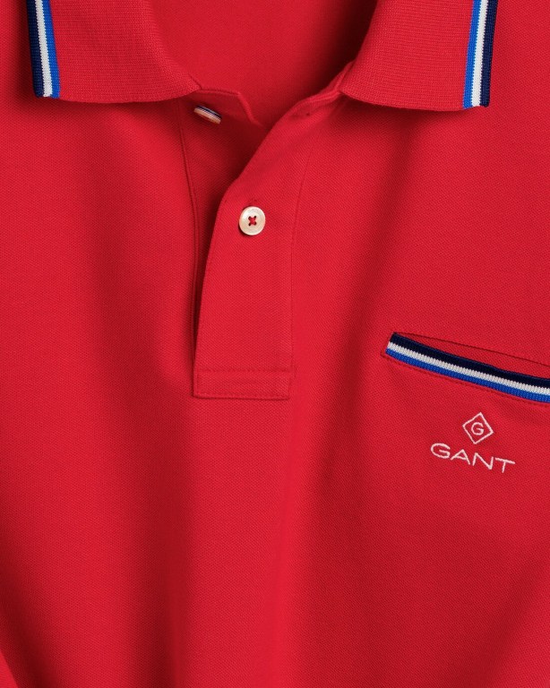 Gant 3-Color Tipping Piqué Men's Polo Shirts Light Red | BAvtzPLoBz3