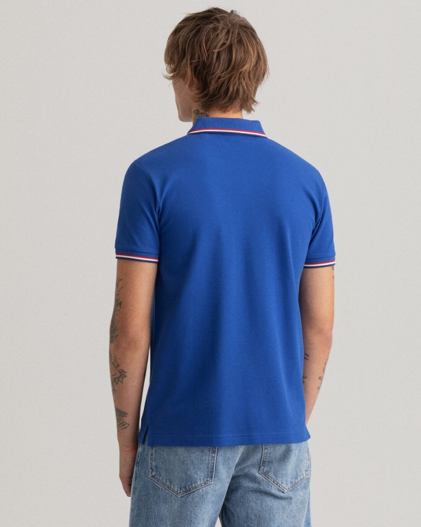 Gant 3-Color Tipping Piqué Men's Polo Shirts Blue | GyfxyMyKU6a