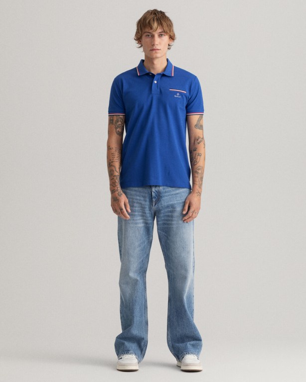 Gant 3-Color Tipping Piqué Men's Polo Shirts Blue | GyfxyMyKU6a