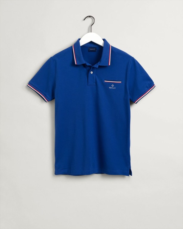 Gant 3-Color Tipping Piqué Men's Polo Shirts Blue | GyfxyMyKU6a