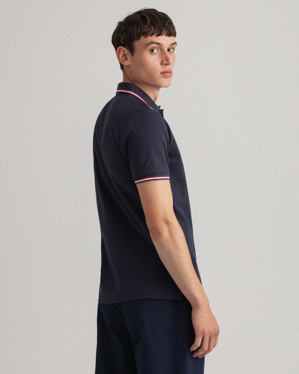 Gant 3-Color Tipping Piqué Men's Polo Shirts Blue | TXnLZKWuO5I