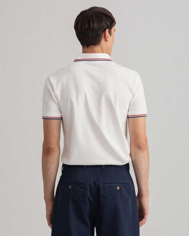 Gant 3-Color Tipping Piqué Men's Polo Shirts White | hQZgr6cE3YM